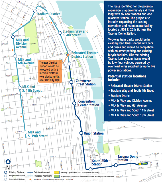 Tacoma Link Extension alignment and stations. (Sound Transit) Tacoma Link Extension alignment and stations. (Sound Transit)