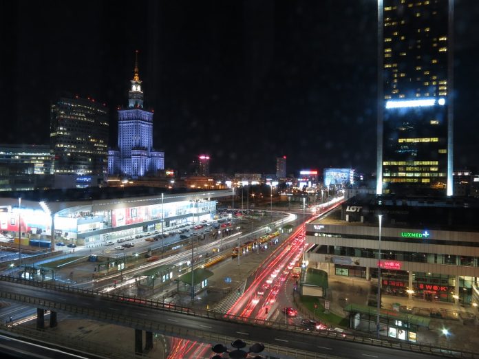 Warsaw Poland Smart City Night Transport Traffic