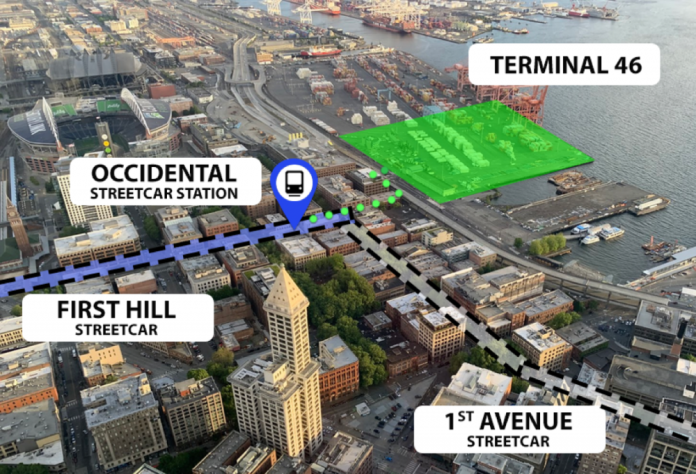 Cruise - Streetcar Map A proposed new cruise terminal at South King Street could bring thousands of passengers to the nearby streetcar station at Occidental Square. (Paige Malott)