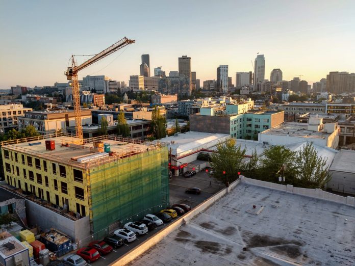 A view of the downtown Seattle skyline from a Capitol Hill rooftop