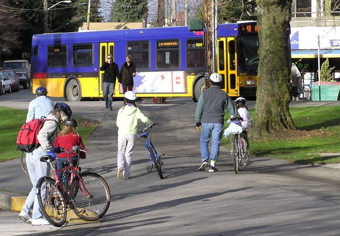 Bikes. Bus at Green Lake,