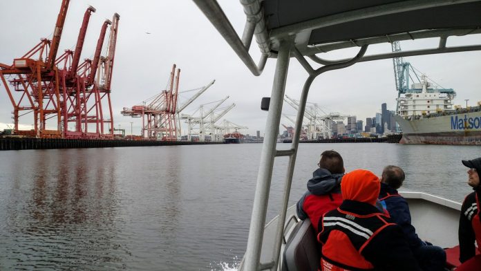 Urbanist Tour of Port of Seattle 20170429 The Urbanist took a boat tour in April 2017 of the Port of Seattle, which is a vital engine for the region and a productive advantage for local industry. (Photo by Doug Trumm)