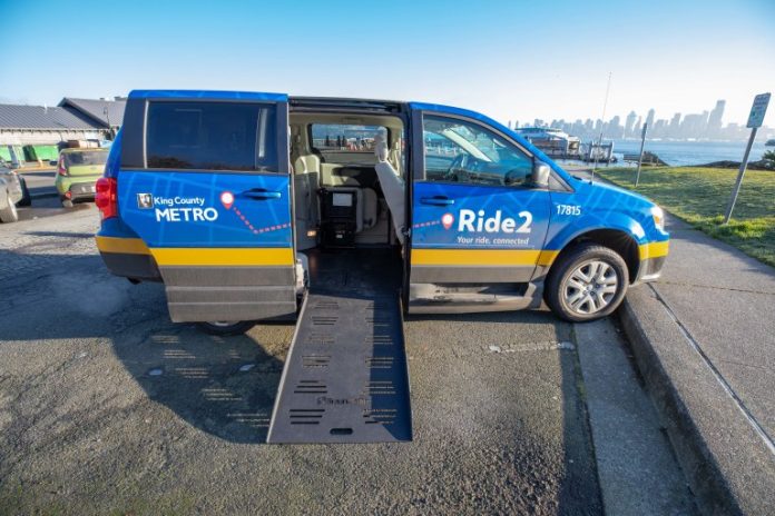0219Ride2WheelChairRamp066 Ride2 vans were re-purposed from Metro's fleet and may go back to other services. Some include wheelchair ramps as shown. (King County Metro)