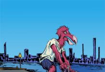 Riding into the Future A dodo on a bike along the industrial waterfront. (Reed Olson)