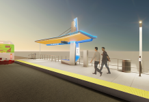 Pierce Transit Plans ‘Stream’ BRT Expansion, Bus Lane Cutbacks on First Line Nighttime rendering of the suspension station option. (Pierce Transit)