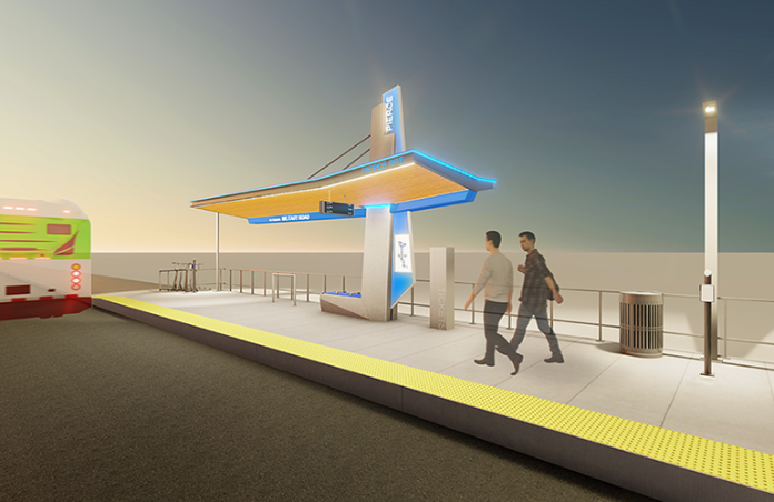 Rendering_Curbside-Station_-Suspension_t Nighttime rendering of the suspension station option. (Pierce Transit)