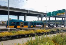 Metro Transit Releases Action Plan for West Seattle Bridge Closure Metro heads toward West Seattle via Spokane Street low bridge. (Photo by Doug Trumm)