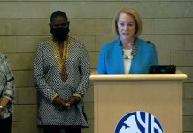 Mayor Durkan Pledges to Close the CHOP and Reopen East Precinct, Chastising ‘Agitators’ Mayor Jenny Durkan flanked by Andre Taylor at Monday press conference on the CHOP shooting. (Seattle Channel)