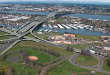 Urbanist Podcast: Olympia Preview and a Highway Boondoggle An aerial view of a large highway bridge.