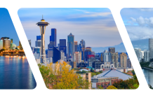 Report Lays Out Framework for a Cascadia High-Speed Rail Authority The skylines of Portland, Seattle, and Vancouver joined as one in the title page graphic from the Framework for the Future report.