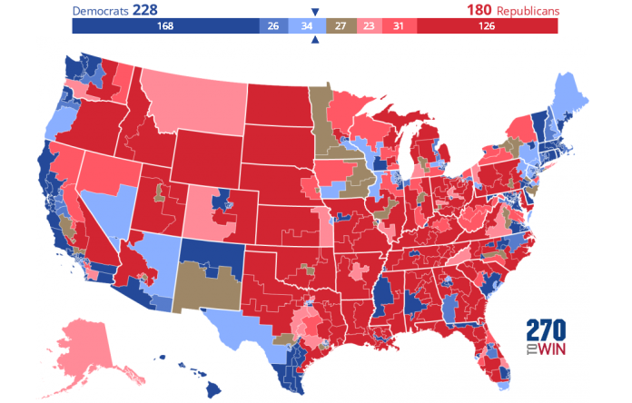 270toWin House Map 270toWin's House projection map showed likely Democrat, Republican, and tossup seats ahead of the 2020 election.