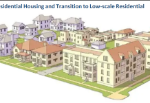 Home in Tacoma Project Chugs toward Citywide Zoning Overhaul Illustration of low scale and mid scale housing, showing some 4-story buildings next to single family.
