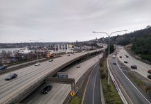 Five Ways Senator Hobbs’ Transportation Package Is Truly Backward I-5 express lanes and general purposes lane stacked between Capitol Hill and Lake Union.