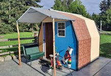 New Designs Expand Possibilities for Tiny Houses as Emergency Shelter A view of a tiny house creation with a front porch from LiteHouse Shelters.