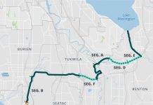 Exciting Progress on the 16-Mile Lake to Sound Trail A map of the multi-use trail connecting Lake Washington to Puget Sound. The trail is divided into segments A to E.