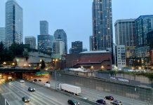 Seattleites Concerned Over Condition of Interstate 5, a Poll Shows A photo shows the I-5 freeway in Downtown Seattle near the Washington State Convention Center.