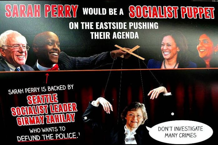Kathy Lambert Girmay puppetflyer ad against Sarah Perry