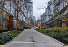 Exploring Seattle’s Festival Streets The 8th Ave N festival street surrounded by two newer office buildings, looking southward