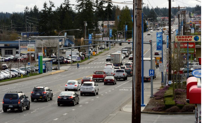 Edmonds A busy state highway with narrow sidewalks