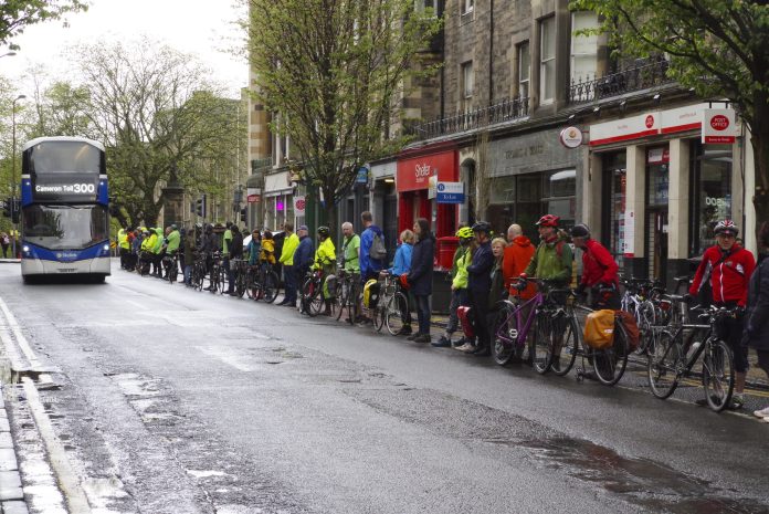 Human bike lane in Edinburgh