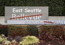 Three Ways to Clean Up the Municipality Mess Around Seattle Bellevue City Hall sign amended to reflect a new position as a borough of Seattle.