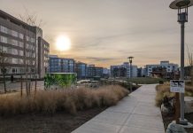 The Urbanist Teams Up with Eastside Urbanism for October Monthly Meetup in Redmond An evening shot of Esterra Park on NE Turing St