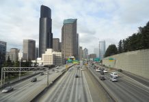 Op-Ed: Seattle Transportation Levy Should Seek to Undo Harm from Highways The Seattle skyline rises above the I-5 freeway trench in South Downtown.