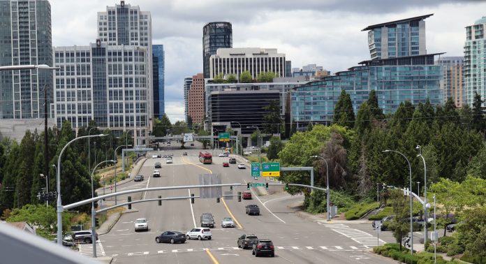IMG_08962 The 10 lanes of 8th Avenue as it interchanges with I-405 and heads into downtown Bellevue