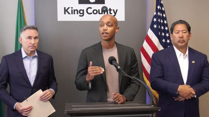 Zahilay, Constantine, and Harrell at 100 Days Action Presser