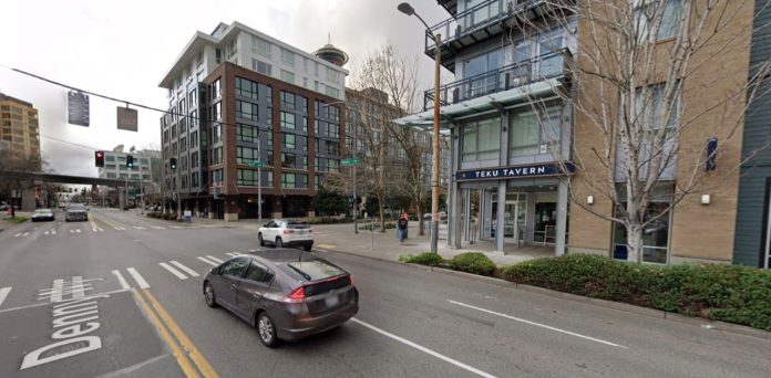 Teku Tavern via Google Maps The Space Needle peeks over the top of midrise rooftops