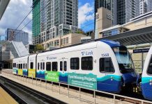 Sound Transit’s Bid to Unlock 75-Year Bonds Finds Second Wind A 2 Line train at Downtown Bellevue Station on a sunny day