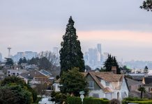 Year-End Report: Keep The Urbanist Strong Heading Into 2025 A woman jogs down Wallingford Avenue on a block of single family homes with Lake Union and the Seattle skyline in the background.
