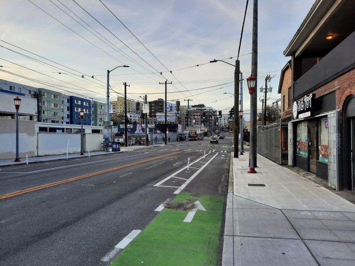 12th Avenue S near Jackson St with bike lane - Trumm 20220325