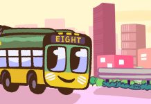 Op-Ed: Route 8 Is Still Route Late, but Here’s the Fix A cartoon style illustration shows a smiling bus with EIGHT on the destination board and the skyline with Space Needle in the background.